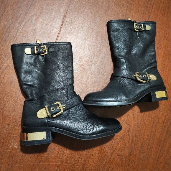 Vince Camuto Shoes - Vince Camuto Black Leather Boots with Gold Details